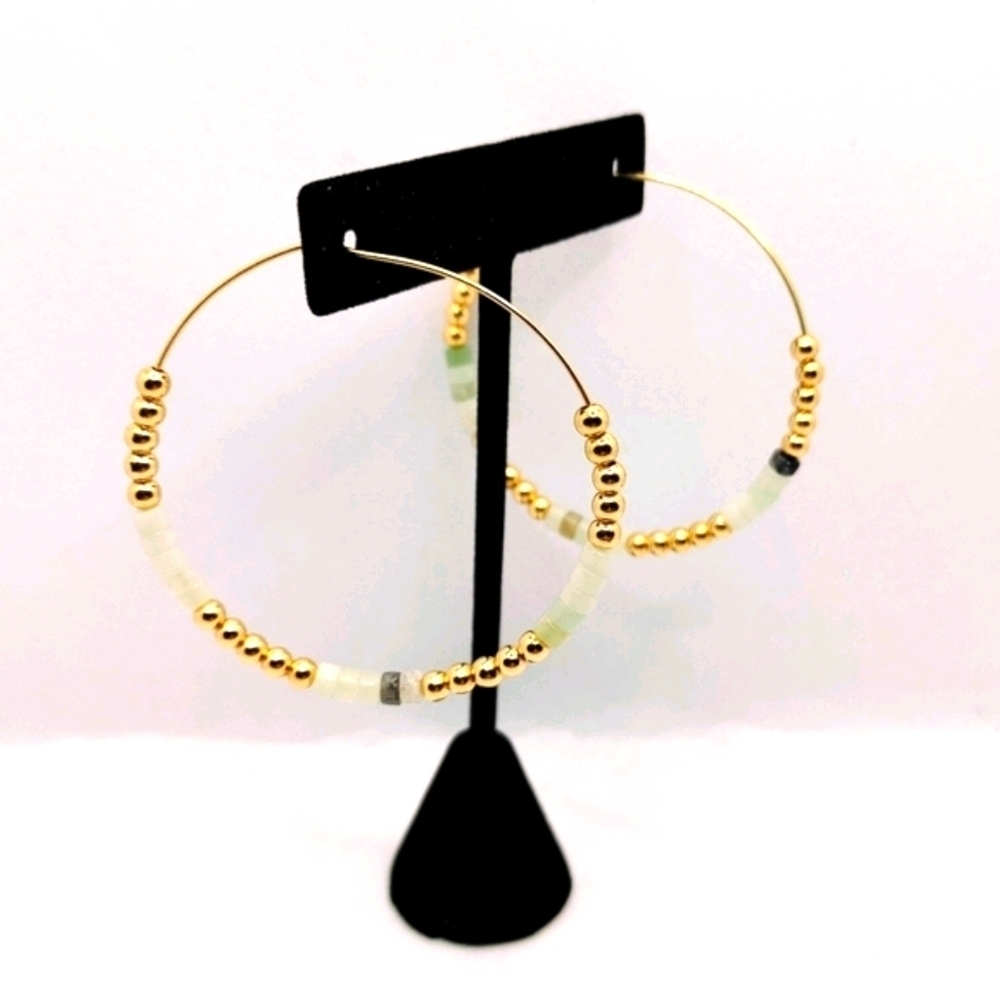 Amazonite Natural Stone Hoop Earrings - Picture 1 of 3